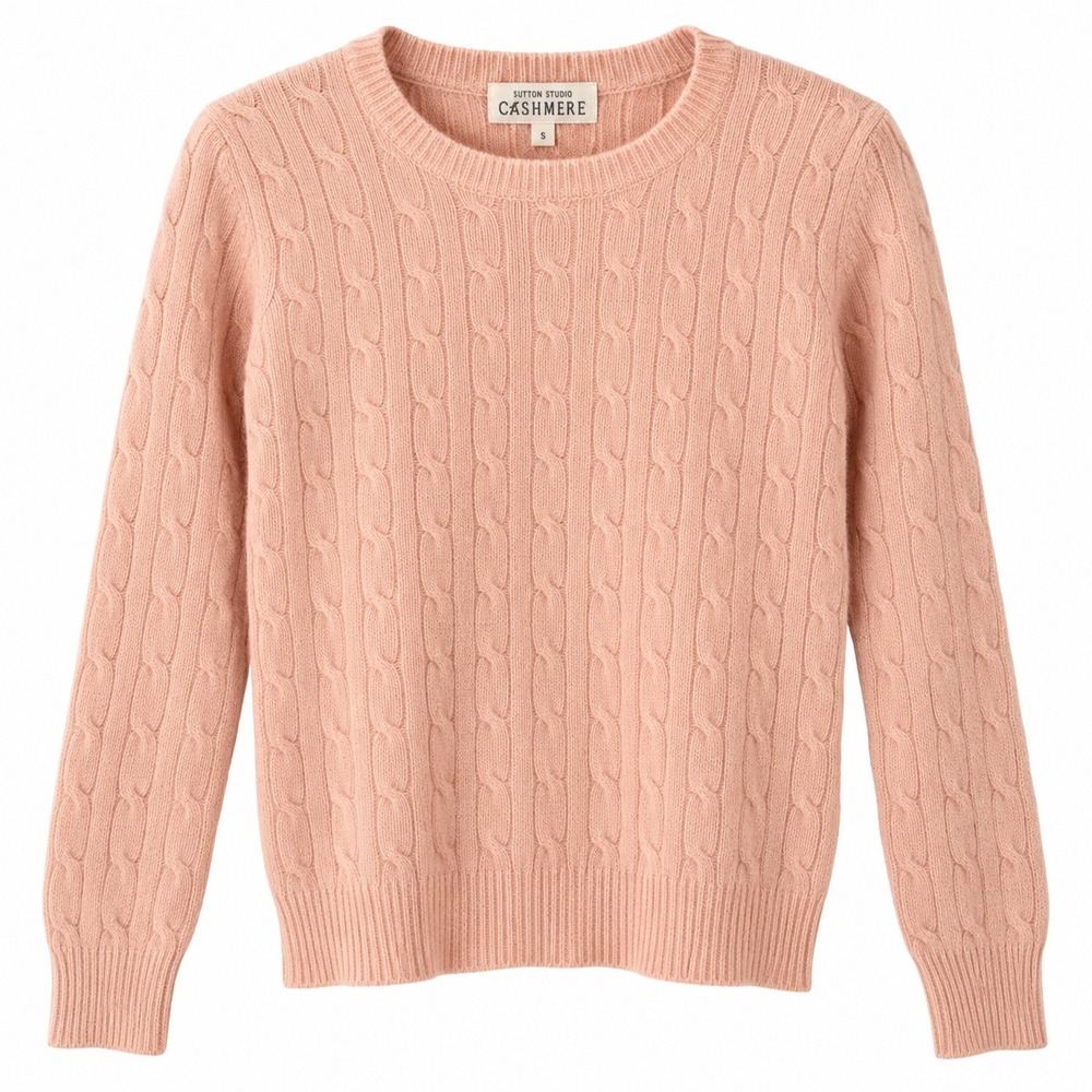 Sutton Studio 100% Cashmere Sweater Womens Small Peach Pink Cable Knit Crew